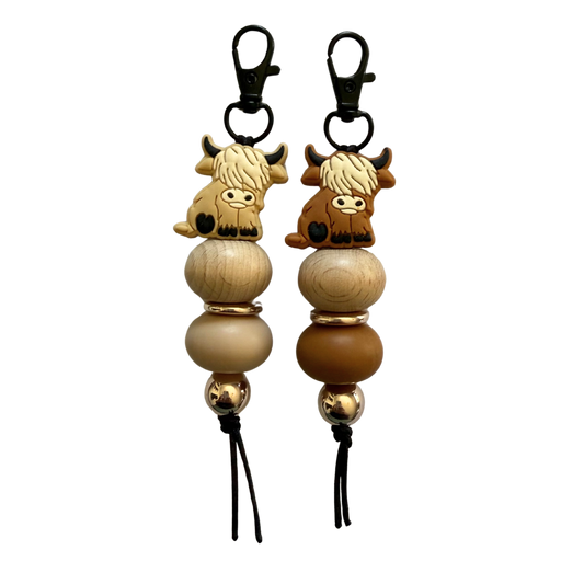 Highland Cow Beaded Keychain