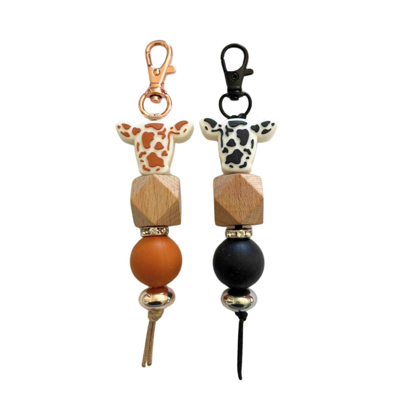Cow Print Beaded Keychain