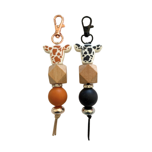 Cow Print Beaded Keychain