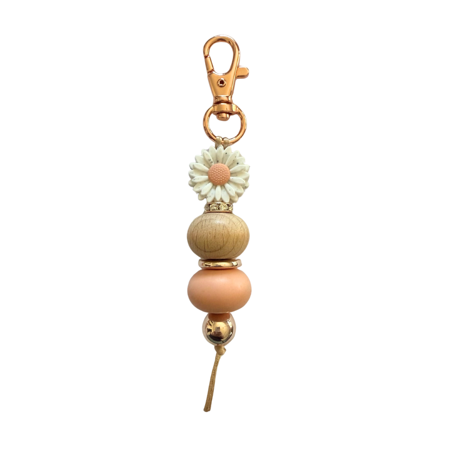 Peach Speckled White Beaded Keychain
