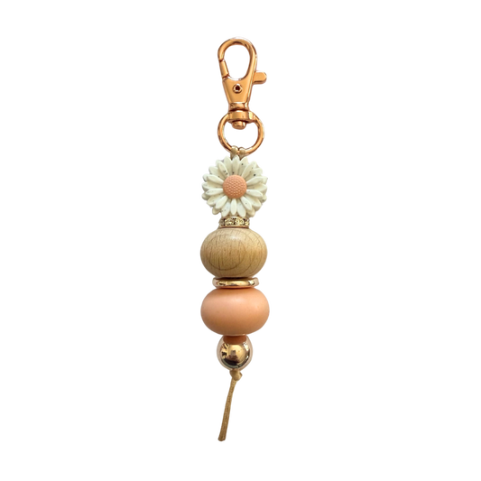 Peach Speckled White Beaded Keychain