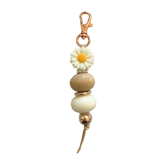 Yellow Speckled White Beaded Keychain