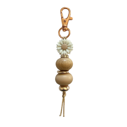 Oatmeal Speckled White Beaded Keychain