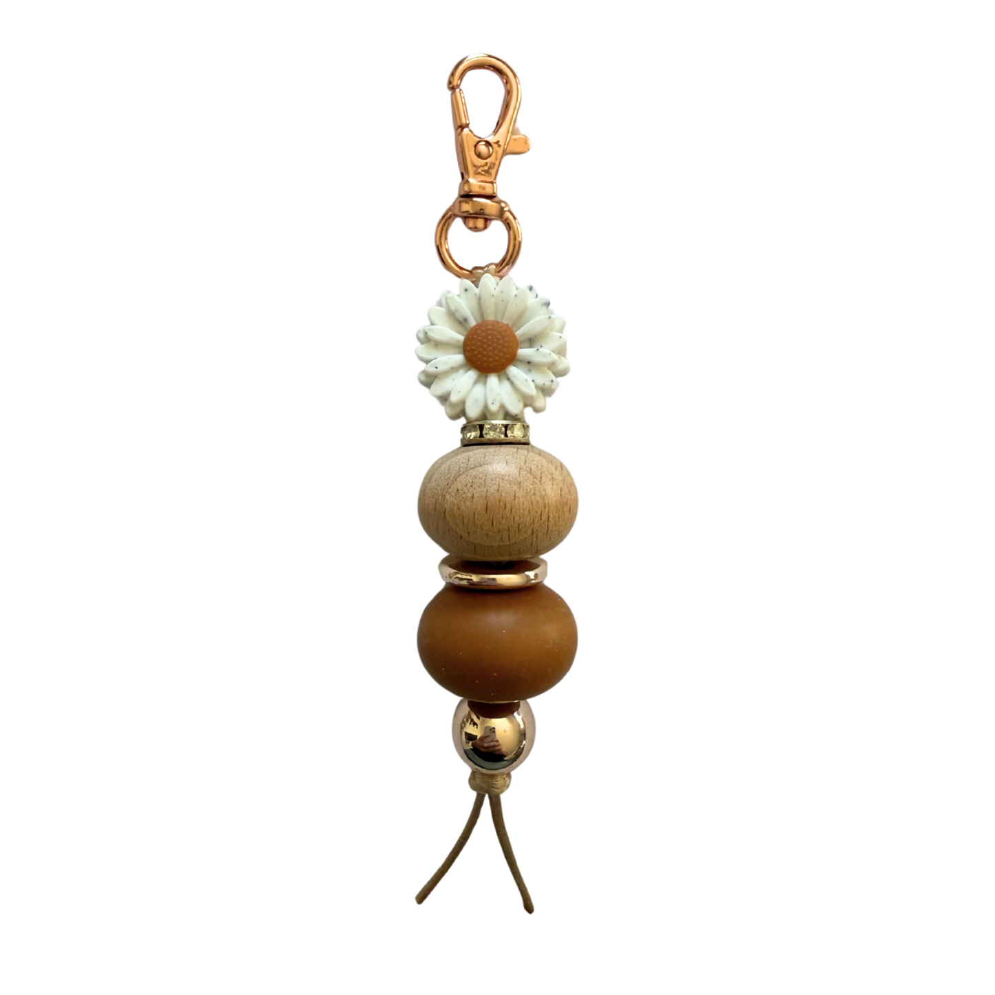 Tan Speckled White Beaded Keychain