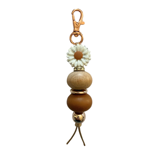 Tan Speckled White Beaded Keychain