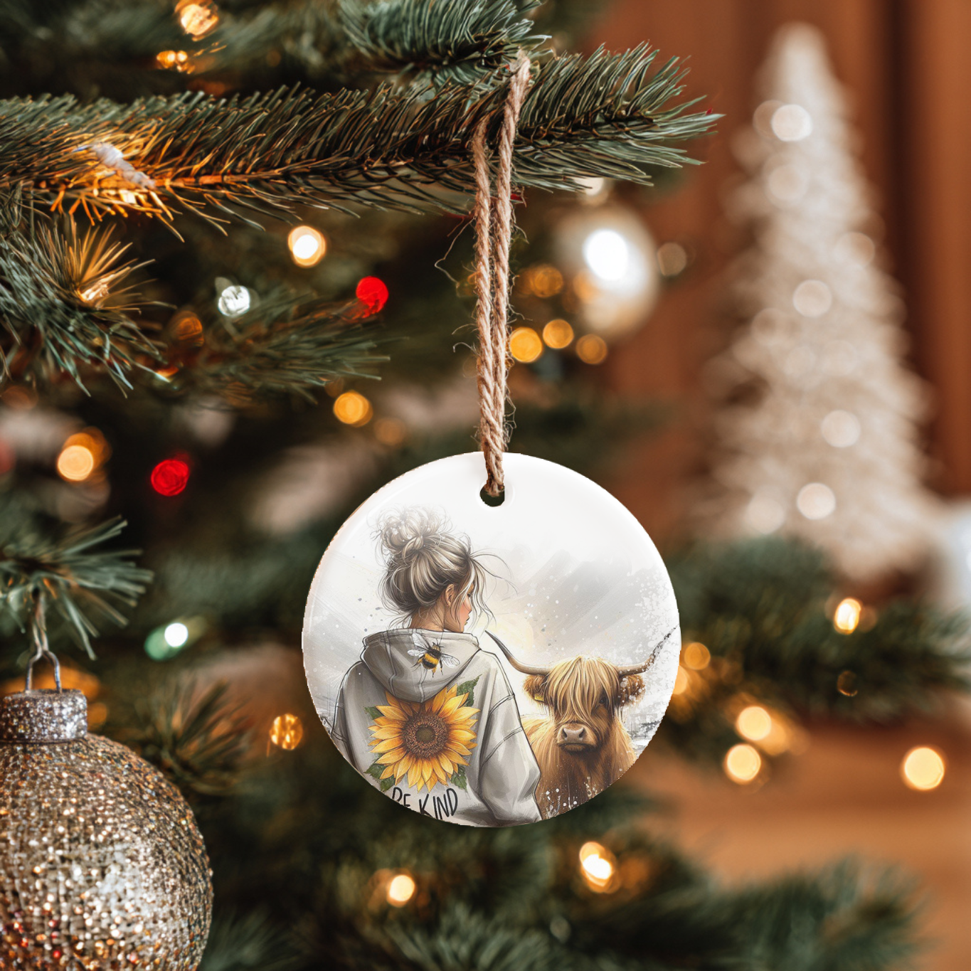 Girl & Cow Ceramic Tree Ornament