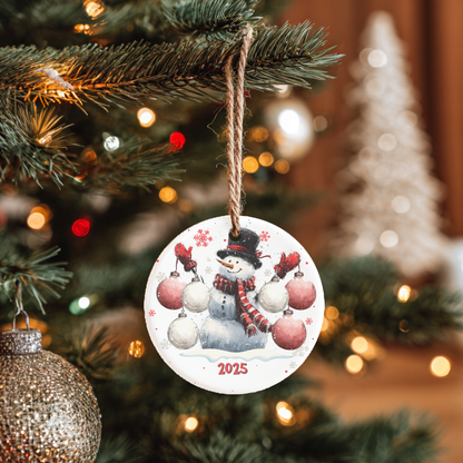 Customisable Snowman Family Ceramic Tree Ornament